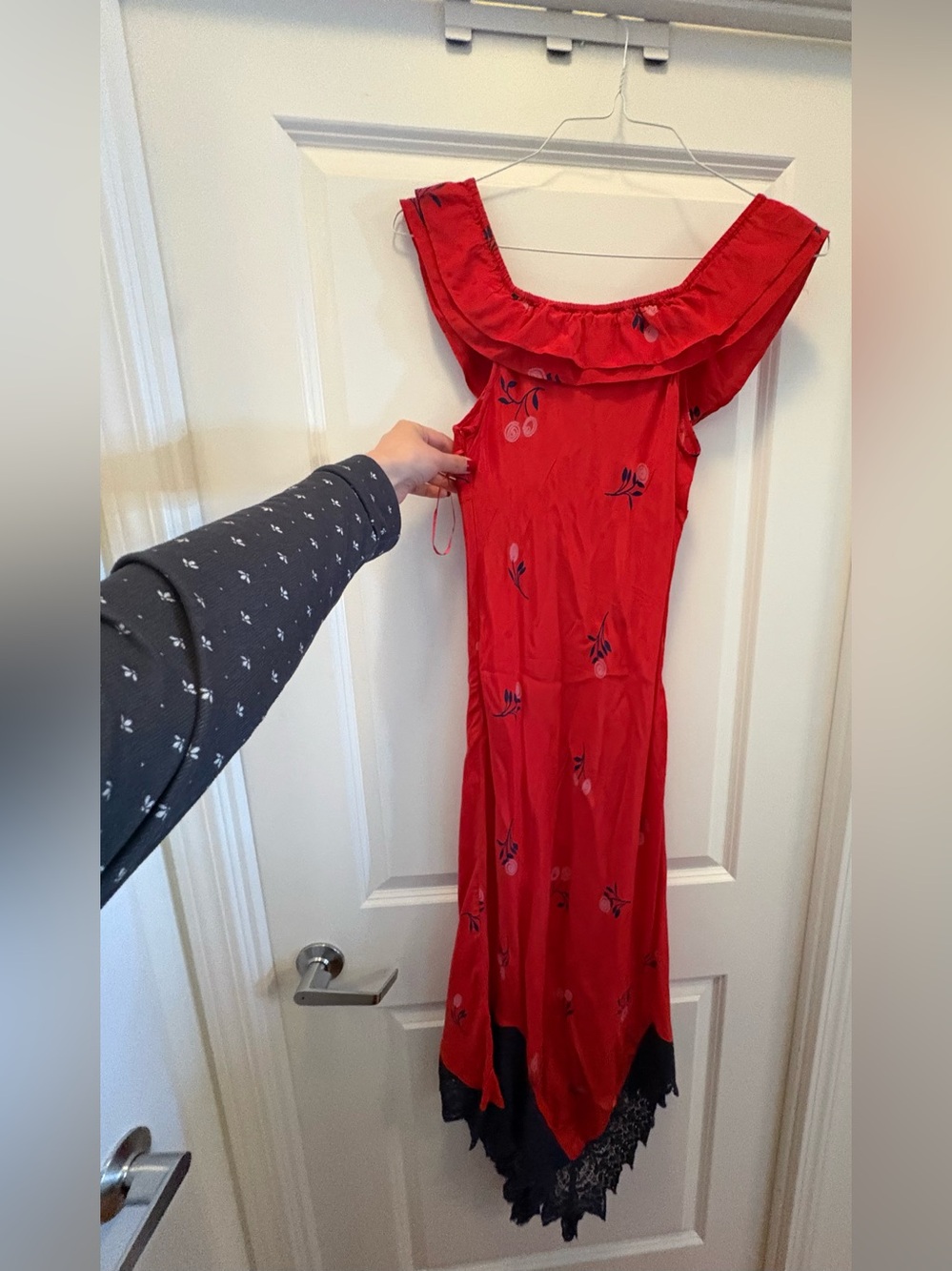 Free People Flock Together Midi Dress Red Lace Hem Size Small NWT - Picture 12 of 15